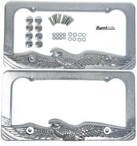 img 3 attached to 🦅 Patriotic Eagle License Plate Frame Set with Screws Caps - Front & Back (2pcs)