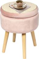 🎀 pink velvet round storage ottoman with wooden legs & tray top - b fsobeiialeo, soft padded footrest stool 14.17 logo