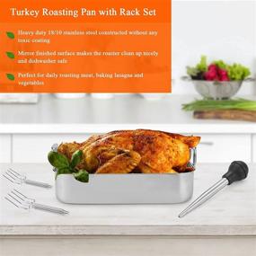img 2 attached to Premium Stainless Steel Roasting Pan with Rack - 16.5 Inch Rectangular Turkey Roaster for Delicious Meals - Non-toxic, Heavy Duty, and Easy to Clean - Dishwasher Safe