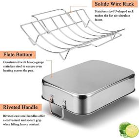 img 1 attached to Premium Stainless Steel Roasting Pan with Rack - 16.5 Inch Rectangular Turkey Roaster for Delicious Meals - Non-toxic, Heavy Duty, and Easy to Clean - Dishwasher Safe