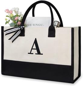 img 4 attached to 👜 Custom Initial Canvas Beach Bag: Perfect Monogrammed Tote Gift for Women