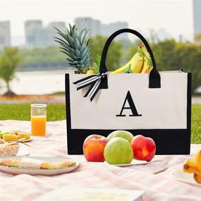 img 2 attached to 👜 Custom Initial Canvas Beach Bag: Perfect Monogrammed Tote Gift for Women