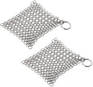 🔗 oryougo 2 packs stainless steel cast iron cleaner – heavy duty square metal chainmail scrubber for dish scouring with hanging hole logo