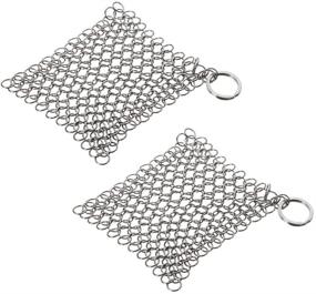 img 4 attached to 🔗 ORYOUGO 2 Packs Stainless Steel Cast Iron Cleaner – Heavy Duty Square Metal Chainmail Scrubber for Dish Scouring with Hanging Hole