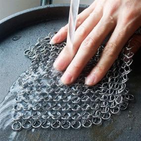 img 1 attached to 🔗 ORYOUGO 2 Packs Stainless Steel Cast Iron Cleaner – Heavy Duty Square Metal Chainmail Scrubber for Dish Scouring with Hanging Hole