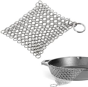 img 3 attached to 🔗 ORYOUGO 2 Packs Stainless Steel Cast Iron Cleaner – Heavy Duty Square Metal Chainmail Scrubber for Dish Scouring with Hanging Hole