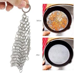 img 2 attached to 🔗 ORYOUGO 2 Packs Stainless Steel Cast Iron Cleaner – Heavy Duty Square Metal Chainmail Scrubber for Dish Scouring with Hanging Hole