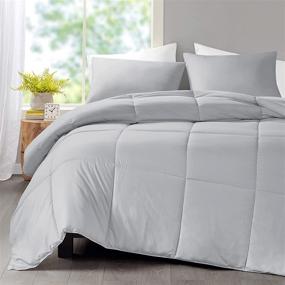 img 3 attached to Grey Hyde Lane Queen Comforter Set 90x90 - All Season Lightweight Down Alternative, Reversible Quilted Neutral Bedding - Includes Comforter and 2 Shams
