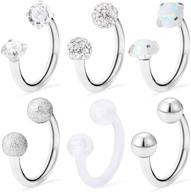 🌟 stylish and versatile 16g stainless steel opal crystal cz ball piercing set - nose septum, eyebrow, lip, helix, tragus, and cartilage, 6pcs-12pcs, 8mm-10mm logo