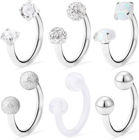 img 4 attached to 🌟 Stylish and Versatile 16G Stainless Steel Opal Crystal CZ Ball Piercing Set - Nose Septum, Eyebrow, Lip, Helix, Tragus, and Cartilage, 6PCS-12PCS, 8mm-10mm