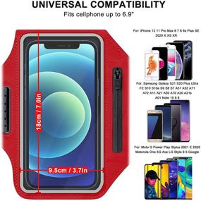 img 3 attached to 🏃 Running Phone Armband Case for iPhone 11, 12, Pro, Max, XR, XS, 8, 7, 6 Plus - Sports Exercise Gym Workout Card Holder Arm Band with Adjustable Band, Zipper Pocket - Red