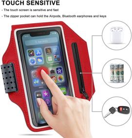 img 1 attached to 🏃 Running Phone Armband Case for iPhone 11, 12, Pro, Max, XR, XS, 8, 7, 6 Plus - Sports Exercise Gym Workout Card Holder Arm Band with Adjustable Band, Zipper Pocket - Red