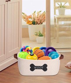 img 2 attached to 🧺 Brabtod Medium Cotton Rope Storage Basket with Handle for Organizing Toys, Diapers, Blankets, Magazines, and Keys - Nursery Decor