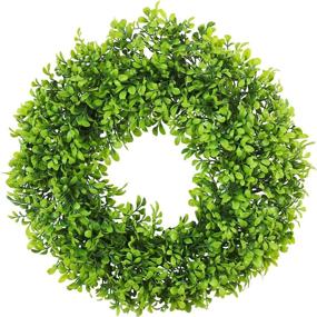 img 4 attached to 18-Inch Artificial Boxwood Front Door Wreath - Spring Summer Shamrock Green Faux Plants for Indoor Outdoor Window Wedding Holiday Décor