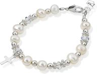 exquisite swarovski crystal and cultured freshwater pearls christening bracelet with sterling silver cross charm for luxurious unisex style (bfwcc) logo
