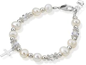 img 3 attached to Exquisite Swarovski Crystal and Cultured Freshwater Pearls Christening Bracelet with Sterling Silver Cross Charm for Luxurious Unisex Style (BFWCC)
