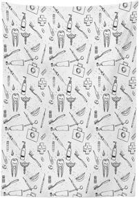 img 1 attached to 🦷 Ambesonne Hand Drawn Style Dental Hygiene Theme Tablecloth - Teeth Care Cleaning Pattern, Washable Picnic Cloth, 58" X 104", White Black