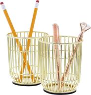🖊️ pack of 2 gold wire makeup brush holders/pencil cups, ideal for school use (3.5 x 4 in) logo