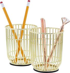 img 4 attached to 🖊️ Pack of 2 Gold Wire Makeup Brush Holders/Pencil Cups, Ideal for School Use (3.5 x 4 In)