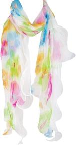 img 1 attached to 🌸 Elegant Double Layer Silk Scarf with Floral Ruffle Design, Perfect for Summer