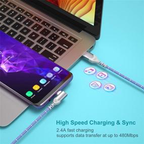 img 1 attached to 🔌 3 Pack 10ft Right Angle 90 Degree USB C Cable - Fast Charger Compatible with Samsung Galaxy S20 S10 S9 S8 Plus Note 9 8, LG G8 G7 V40 V20, Moto G7 - Blue, Green, Purple