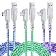 🔌 3 pack 10ft right angle 90 degree usb c cable - fast charger compatible with samsung galaxy s20 s10 s9 s8 plus note 9 8, lg g8 g7 v40 v20, moto g7 - blue, green, purple logo