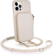 📱 zve iphone 12/12 pro rfid blocking crossbody wallet case - beige, 2020 - secure zipper phone case with card holder wrist strap purse gift for women, compatible with iphone 12 pro/iphone 12 (6.1 inch) logo