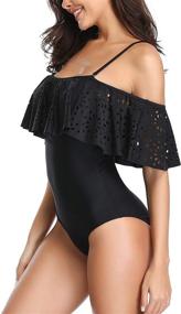 img 1 attached to Tempt Me Women's Off Shoulder Lace Swimsuit with Ruffle Flounce and Hollow Detail for a Stylish and Chic Look at the Beach or Pool