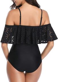 img 3 attached to Tempt Me Women's Off Shoulder Lace Swimsuit with Ruffle Flounce and Hollow Detail for a Stylish and Chic Look at the Beach or Pool