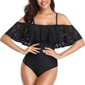 img 2 attached to Tempt Me Women's Off Shoulder Lace Swimsuit with Ruffle Flounce and Hollow Detail for a Stylish and Chic Look at the Beach or Pool