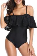 tempt me women's off shoulder lace swimsuit with ruffle flounce and hollow detail for a stylish and chic look at the beach or pool logo