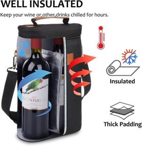 img 3 attached to 🍷 Tirrinia 2-Bottle Wine Tote Carrier - Leakproof & Insulated Versatile Wine Cooler Bag for Travel, BYOB Restaurant, Wine Tasting, Party, Dinner - Perfect Wine Lover's Christmas Gift, Black