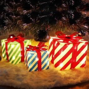 img 4 attached to 🎁 ATDAWN Set of 3 Lighted Gift Boxes Christmas Decorations: Vibrant Red, Green, and Blue Stripe Pre-lit Present Boxes for Festive Home Décor