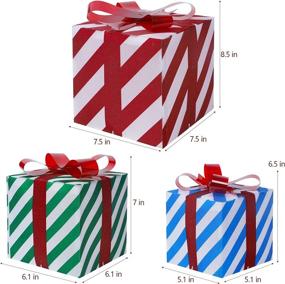 img 3 attached to 🎁 ATDAWN Set of 3 Lighted Gift Boxes Christmas Decorations: Vibrant Red, Green, and Blue Stripe Pre-lit Present Boxes for Festive Home Décor