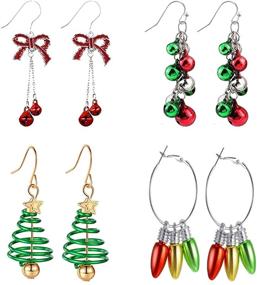 img 4 attached to 🎄 CSIYANJRY99 4-Pair Christmas Earrings Set - Red Bow Knot, Jingle Bell Bulbs, & Christmas Tree Dangle Drop Earrings for Women & Teen Girls - Xmas Earrings Bulk