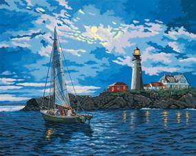 img 1 attached to 🏰 Exquisite Twilight Lighthouse Paint by Numbers Kit for Adults | 20''W x 16''L