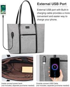 img 3 attached to 👜 Stylish and Practical Gray Laptop Tote Bag for Women Teachers - Perfect for Work and Office with USB Port - Accommodates 15.6 inch Laptops