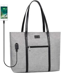 img 4 attached to 👜 Stylish and Practical Gray Laptop Tote Bag for Women Teachers - Perfect for Work and Office with USB Port - Accommodates 15.6 inch Laptops