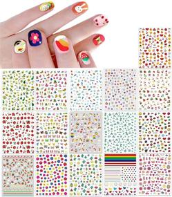 img 4 attached to 🌈 16 Large Sheets Nail Stickers: Self-Adhesive Nail Decals for Women, Kids, Teens & Little Girls – Nail Art Decoration with Flowers, Butterflies, Plants, Leaves, Fruits, Rainbow, Animals & More