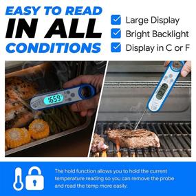 img 2 attached to 🔵 Alpha Grillers Waterproof Ultra Fast Meat Thermometer for Grill and Cooking. Instant Read Thermometer with Backlight & Calibration. Digital Food Probe for Kitchen, Outdoor Grilling and BBQ! Blue