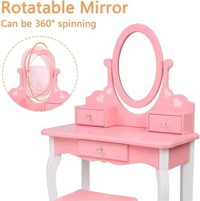 img 2 attached to JOYMOR Kids Vanity Set: 2-in-1 Princess Makeup Vanity Table and Stool for Little Girls - Pink