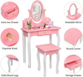 img 3 attached to JOYMOR Kids Vanity Set: 2-in-1 Princess Makeup Vanity Table and Stool for Little Girls - Pink