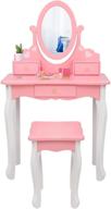 joymor kids vanity set: 2-in-1 princess makeup vanity table and stool for little girls - pink logo