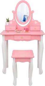 img 4 attached to JOYMOR Kids Vanity Set: 2-in-1 Princess Makeup Vanity Table and Stool for Little Girls - Pink