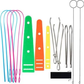 img 4 attached to Complete 14-Piece Set for Easy Drawstring Threading: Includes 4 Flexible Plastic Drawstring Threaders, 2 Stainless Steel Sewing Loop Turner Hooks, 4 Metal Tweezers, 1 Convenient Bag, and 3 Flat Plastic Threaders