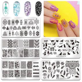 img 2 attached to 🌸 Biutee Nail Stamping Plates Kit - 5PCS Nail Art Image Templates with 8 Colors Nail Stamping Gel Polish, Double-Head Stampers, and Scraper. Featuring Leaves, Flowers, Animals Patterns for Manicure Stencils and Tools Set