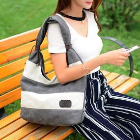 img 1 attached to Hiigoo Stripes Stitching Canvas Bags - Casual Shoulder Bag for Women, Large Shopping Handbag