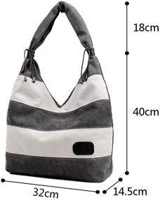 img 2 attached to Hiigoo Stripes Stitching Canvas Bags - Casual Shoulder Bag for Women, Large Shopping Handbag