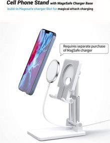 img 1 attached to 📱 QLL Height Adjustable Cell Phone Stand for MageSafe Charger - Fully Foldable Desktop Holder for Phone 13 12 Pro Max, iPad Mini Air Pro 12.9, Galaxy Tab (MageSafe Stand White)