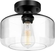 🏡 black farmhouse semi flush mount ceiling light with clear glass shade - ideal for hallway, porch, kitchen, corridor, bedroom логотип